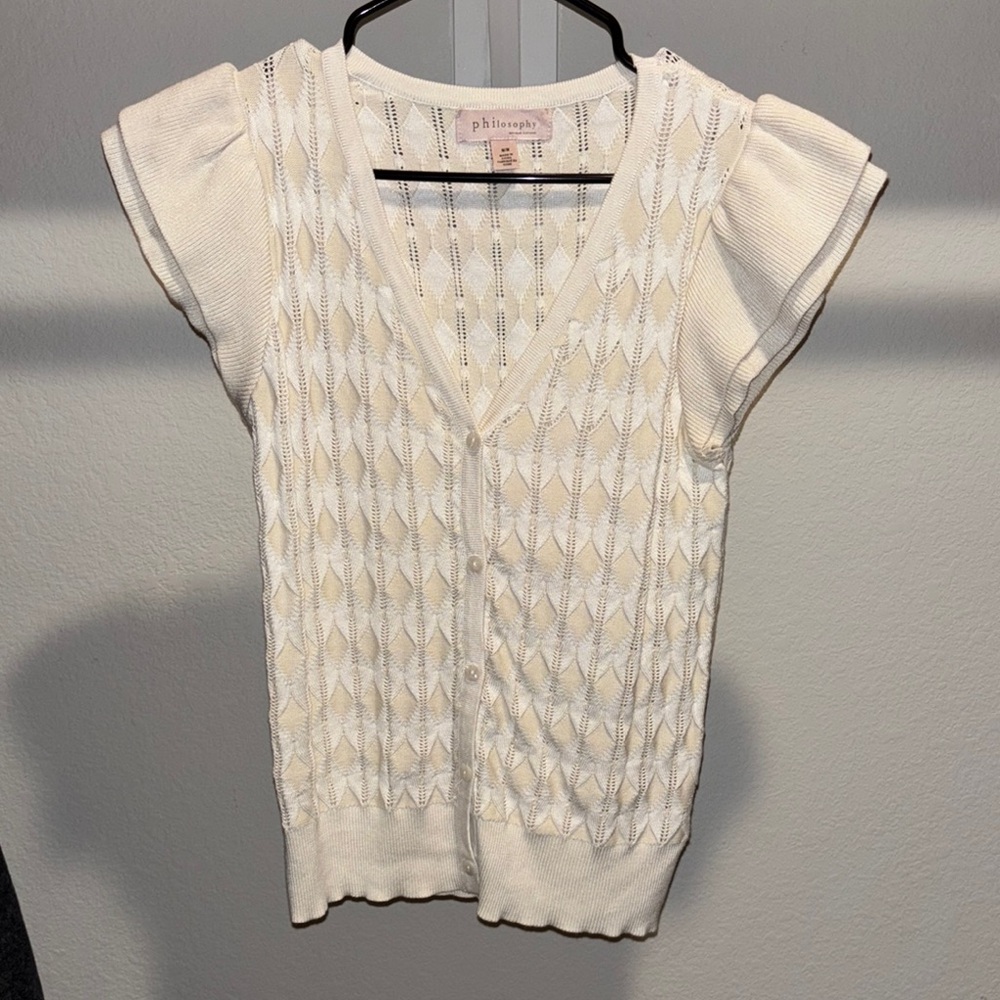 Philosophy Ivory Knit Cap Sleeve Cardigan